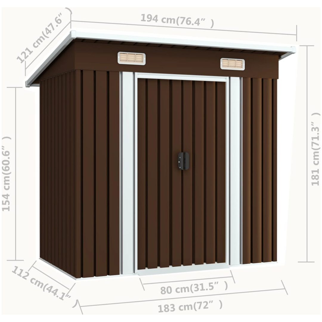 Förvaringsbod brun 194x121x181 cm stål vidaXL – bild 8