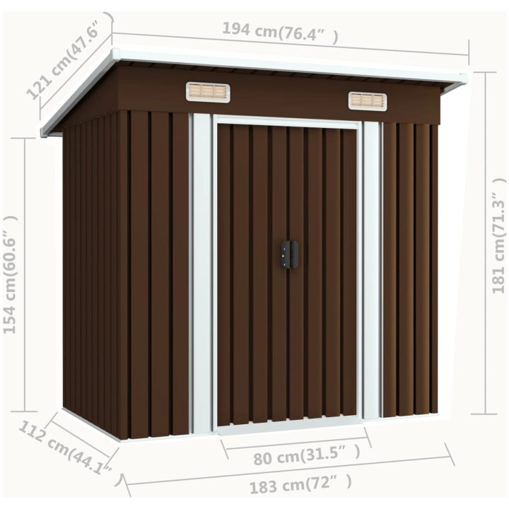 Förvaringsbod brun 194x121x181 cm stål vidaXL – bild 8