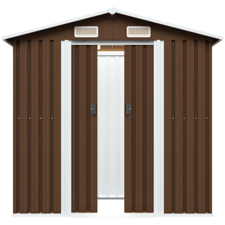 Förvaringsbod brun 204x132x186 cm stål vidaXL – bild 3