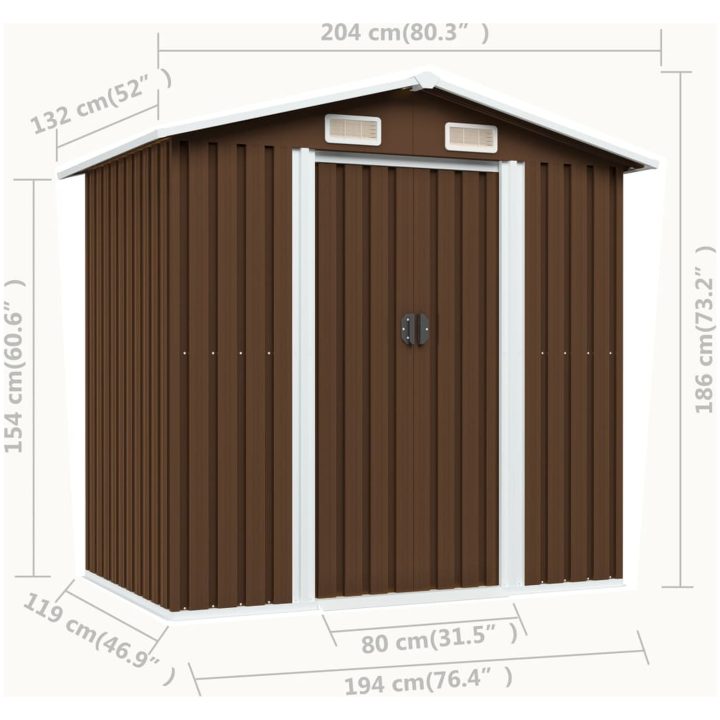 Förvaringsbod brun 204x132x186 cm stål vidaXL – bild 8