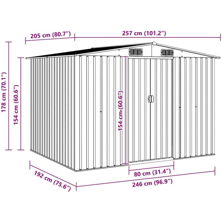 Förvaringsbod brun 257x205x178 cm stål vidaXL – bild 10