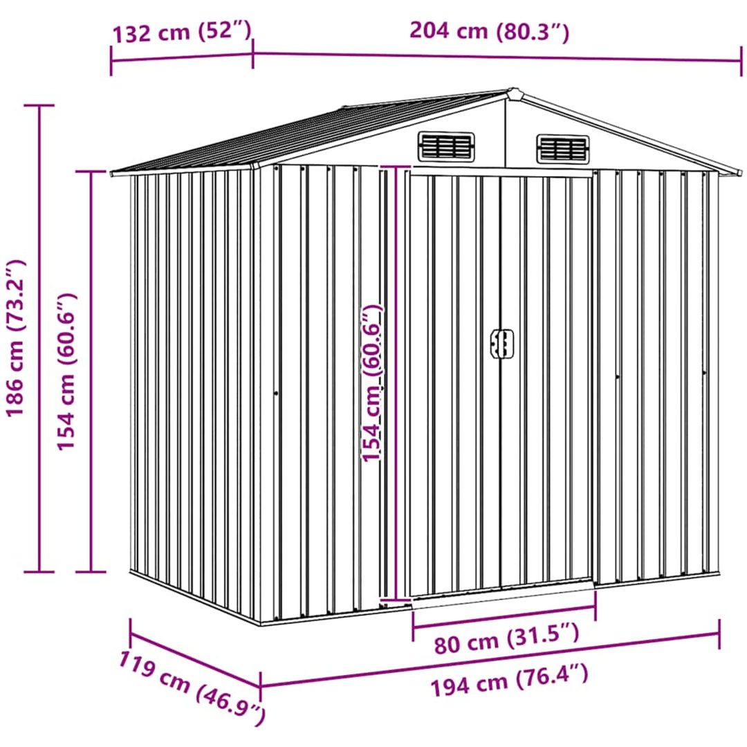 Förvaringsbod i metall grön 204x132x186 cm vidaXL – bild 11