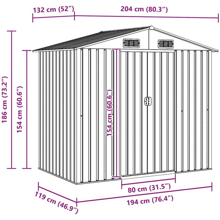 Förvaringsbod i metall grön 204x132x186 cm vidaXL – bild 11