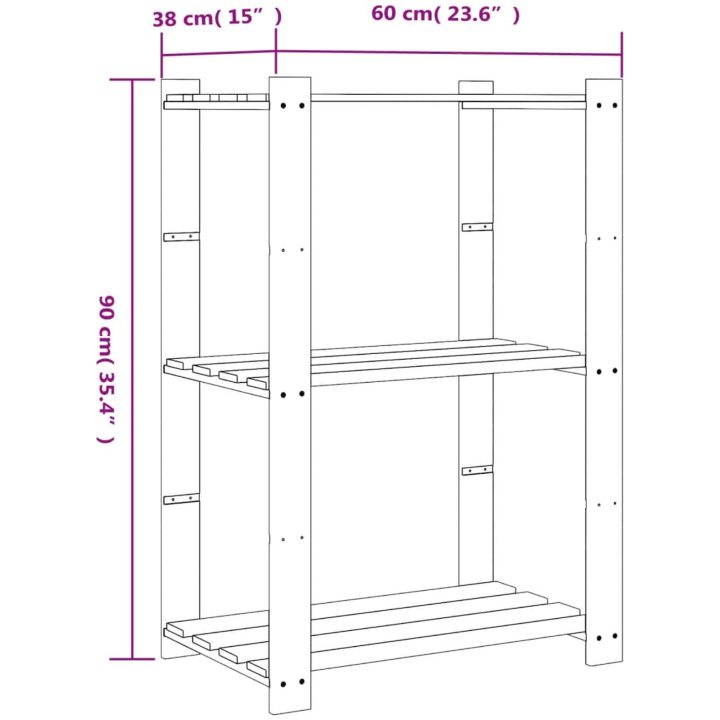 Förvaringshylla 3 hyllplan brun 60x38x90 massiv furu vidaXL 60 x 38 x 90 cm – bild 7