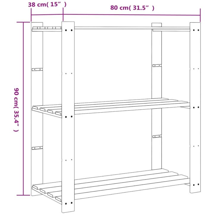 Förvaringshylla 3 hyllplan brun 80x38x90 massiv furu vidaXL 80 x 38 x 90 cm – bild 7