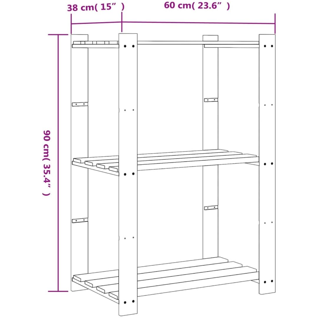 Förvaringshylla 3 hyllplan grå 60x38x90 massiv furu vidaXL 60 x 38 x 90 cm – bild 7