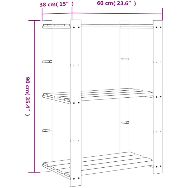 Förvaringshylla 3 hyllplan grå 60x38x90 massiv furu vidaXL 60 x 38 x 90 cm – bild 7