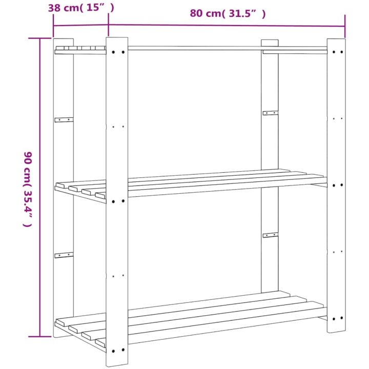 Förvaringshylla 3 hyllplan grå 80x38x90 massiv furu vidaXL 80 x 38 x 90 cm – bild 7
