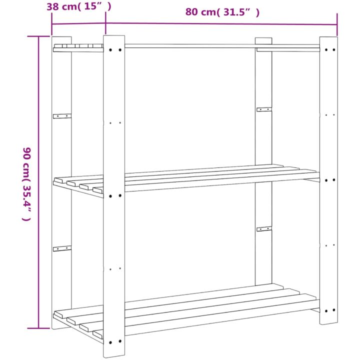 Förvaringshylla 3 hyllplan svart 80x38x90 massiv furu vidaXL 80 x 38 x 90 cm – bild 7