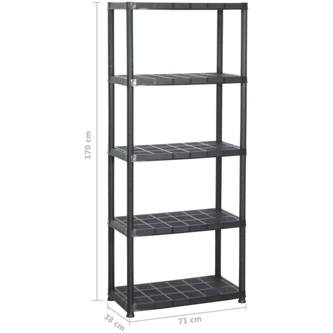 Förvaringshylla 5 hyllor svart plast vidaXL 71 x 38 x 170 cm – bild 5