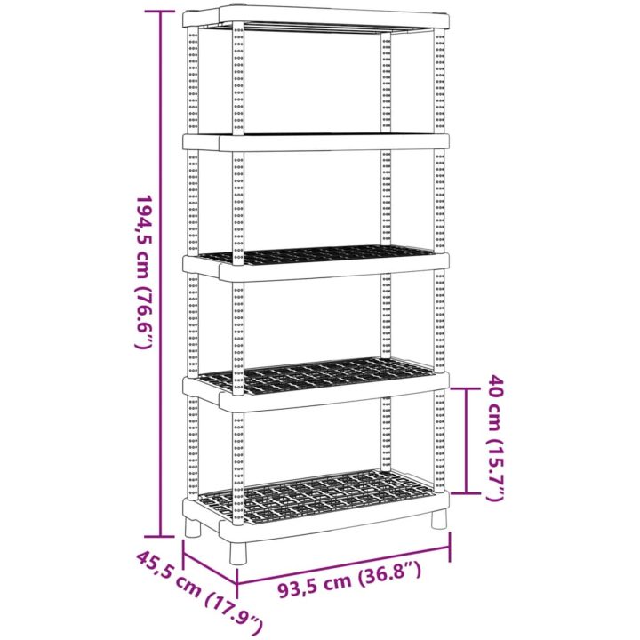 Förvaringshylla 5 hyllor svart PP vidaXL 93.5 x 45.5 x 194.5 cm – bild 8