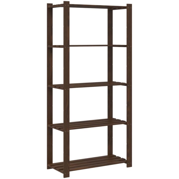 Förvaringshylla 5 hyllplan brun massiv furu vidaXL 80 x 38 x 170 cm – bild 5