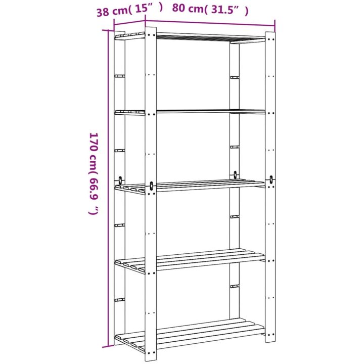 Förvaringshylla 5 hyllplan brun massiv furu vidaXL 80 x 38 x 170 cm – bild 7