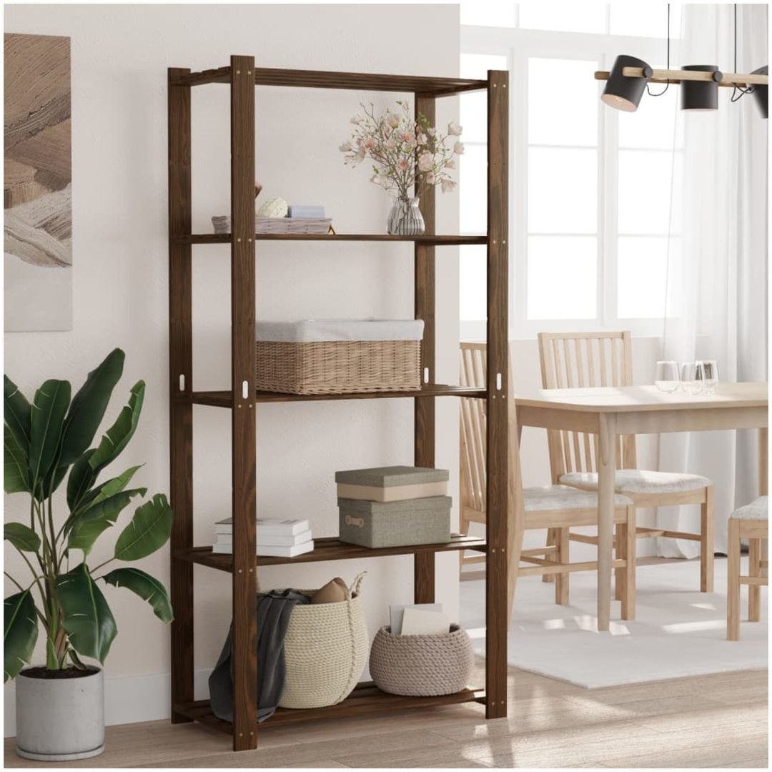 Förvaringshylla 5 hyllplan brun massiv furu vidaXL 80 x 38 x 170 cm