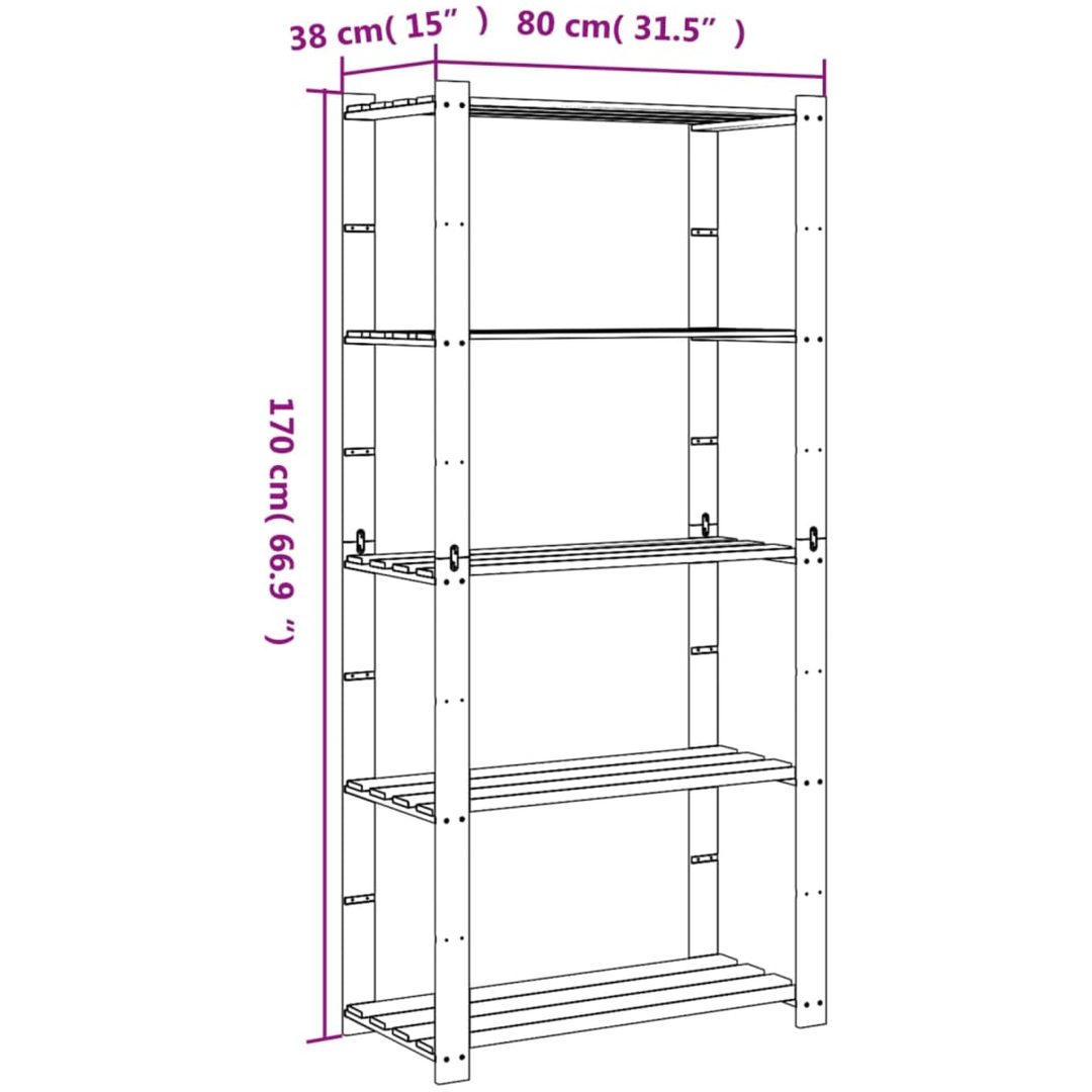Förvaringshylla 5 hyllplan grå massiv furu vidaXL 80 x 38 x 170 cm – bild 7