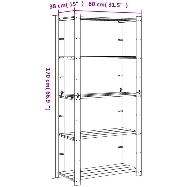 Förvaringshylla 5 hyllplan grå massiv furu vidaXL 80 x 38 x 170 cm – bild 7
