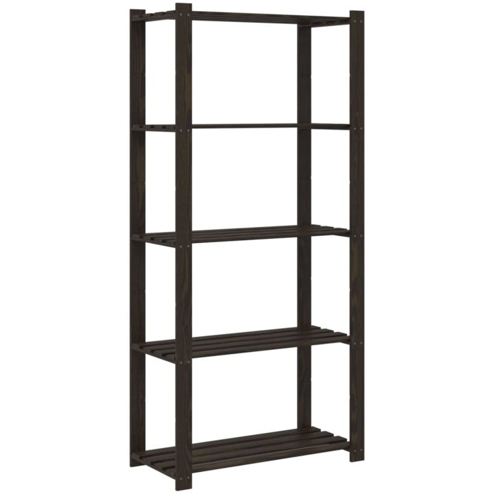 Förvaringshylla 5 hyllplan svart massiv furu vidaXL 80 x 38 x 170 cm – bild 5