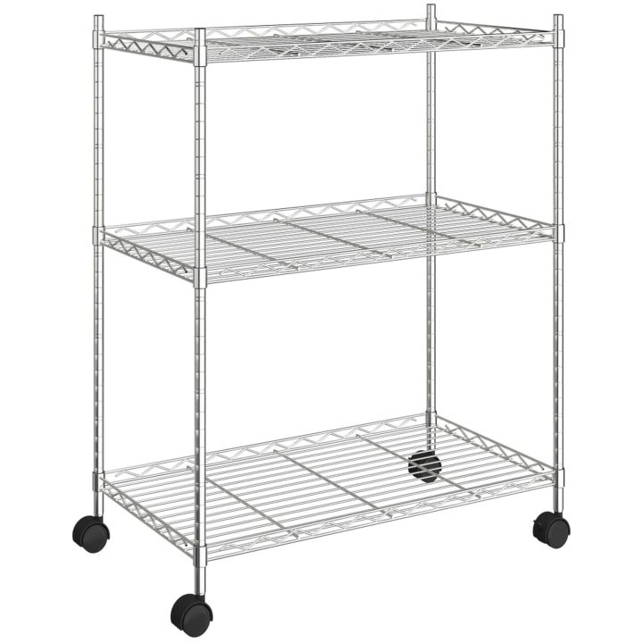 Förvaringshylla med hjul 3 hyllplan 60x35x81 krom 150 kg vidaXL 60 x 35 x 81 cm – bild 2