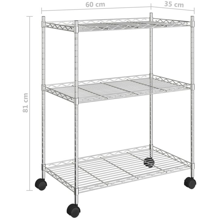 Förvaringshylla med hjul 3 hyllplan 60x35x81 krom 150 kg vidaXL 60 x 35 x 81 cm – bild 7