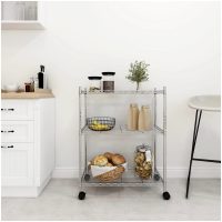 Förvaringshylla med hjul 3 hyllplan 60x35x81 krom 150 kg vidaXL