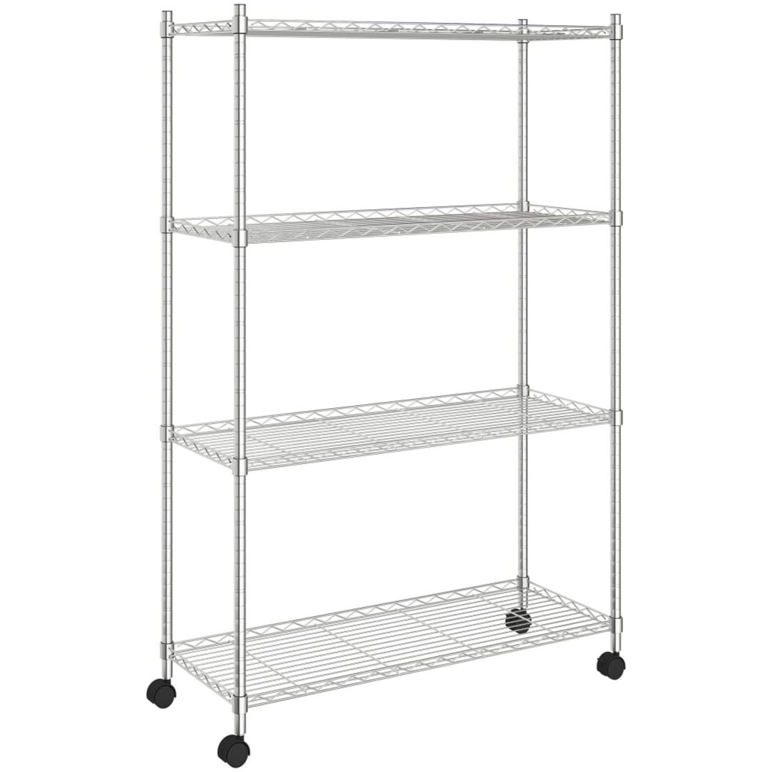 Förvaringshylla med hjul 4 hyllplan krom 200 kg vidaXL 90 x 35 x 142 cm – bild 2
