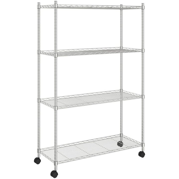 Förvaringshylla med hjul 4 hyllplan krom 200 kg vidaXL 90 x 35 x 142 cm – bild 2