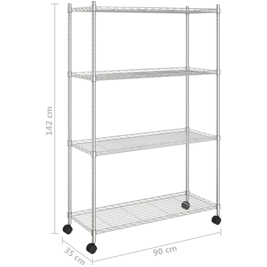 Förvaringshylla med hjul 4 hyllplan krom 200 kg vidaXL 90 x 35 x 142 cm – bild 7