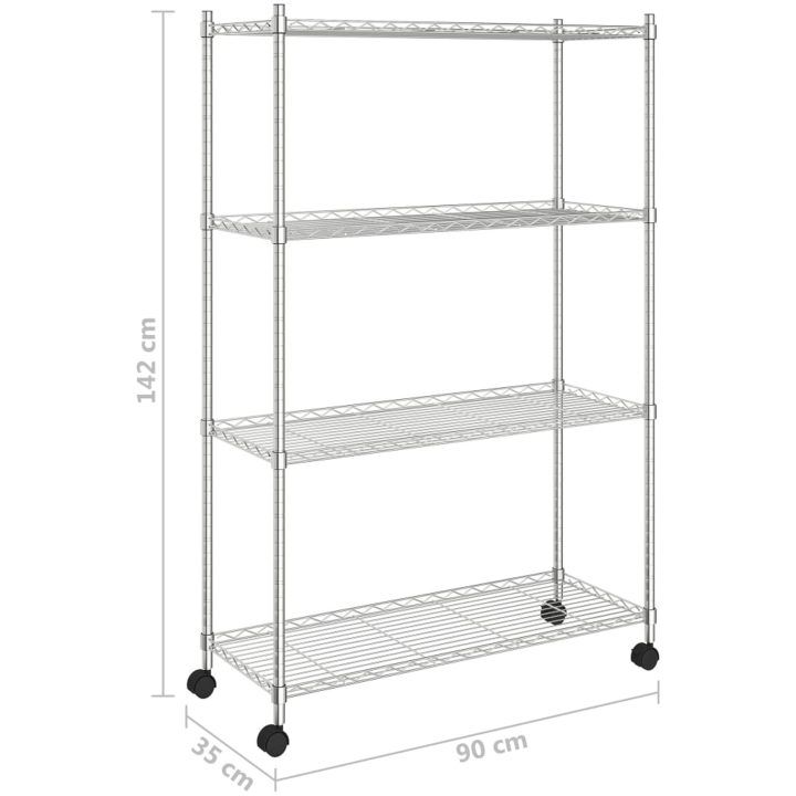 Förvaringshylla med hjul 4 hyllplan krom 200 kg vidaXL 90 x 35 x 142 cm – bild 7