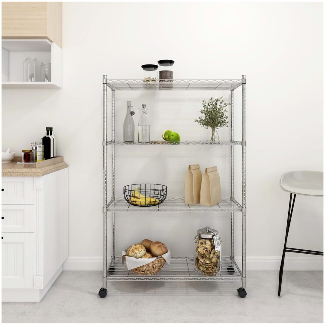 Förvaringshylla med hjul 4 hyllplan krom 200 kg vidaXL 90 x 35 x 142 cm