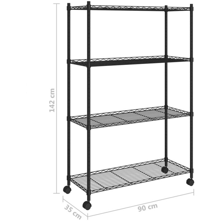 Förvaringshylla med hjul 4 hyllplan svart 200 kg vidaXL 90 x 35 x 142 cm – bild 7