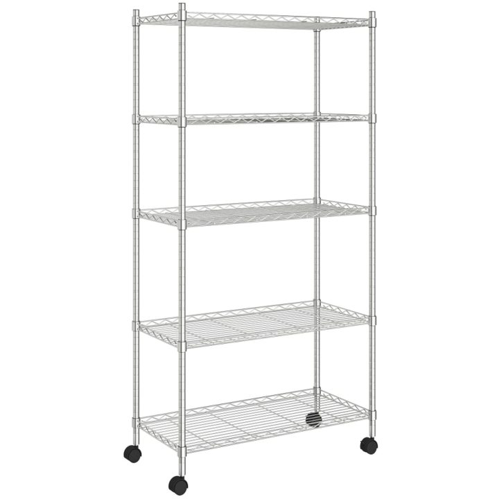 Förvaringshylla med hjul 5 hyllplan krom 250 kg vidaXL 75 x 35 x 155 cm – bild 2