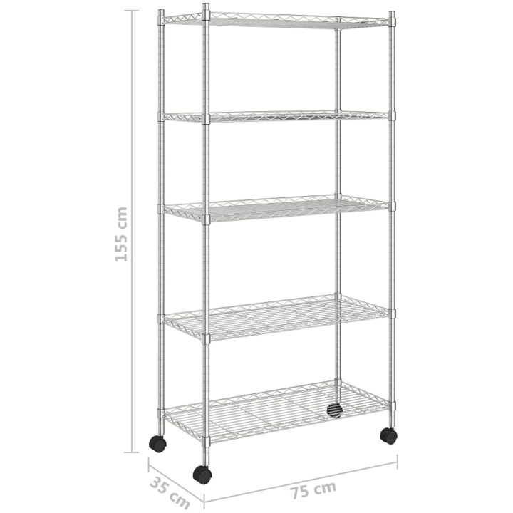 Förvaringshylla med hjul 5 hyllplan krom 250 kg vidaXL 75 x 35 x 155 cm – bild 7