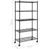 Förvaringshylla med hjul 5 hyllplan svart 250 kg vidaXL 75 x 35 x 155 cm – miniatyr 7