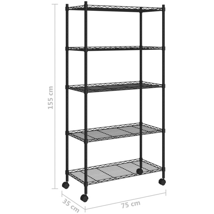 Förvaringshylla med hjul 5 hyllplan svart 250 kg vidaXL 75 x 35 x 155 cm – bild 7