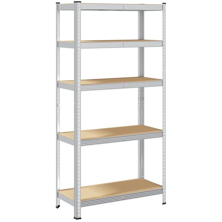 Förvaringshylla silver stål och konstruerat trä 5 hyllplan vidaXL 90 x 40 x 180 cm – bild 2