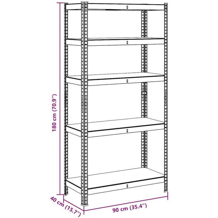 Förvaringshylla silver stål och konstruerat trä 5 hyllplan vidaXL 90 x 40 x 180 cm – bild 12