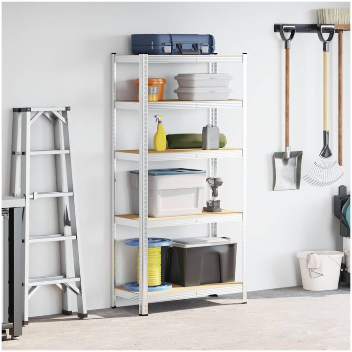 Förvaringshylla silver stål och konstruerat trä 5 hyllplan vidaXL 90 x 40 x 180 cm – bild 3