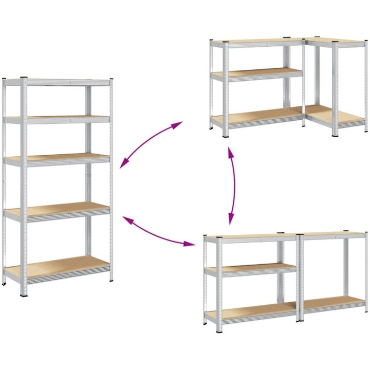 Förvaringshylla silver stål och konstruerat trä 5 hyllplan vidaXL 90 x 40 x 180 cm – bild 7