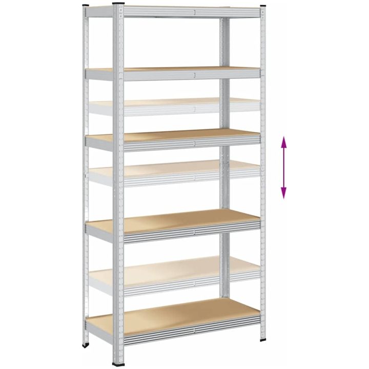 Förvaringshylla silver stål och konstruerat trä 5 hyllplan vidaXL 90 x 40 x 180 cm – bild 8