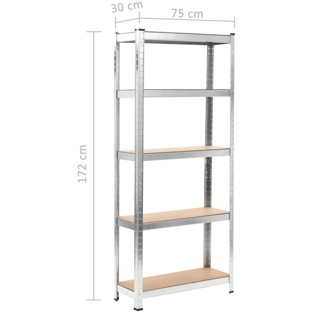 Förvaringshyllor 3 st silver stål & konstruerat trä 5 hyllplan vidaXL 75 x 30 x 172 cm – bild 10