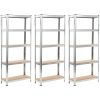 Förvaringshyllor 3 st silver stål & konstruerat trä 5 hyllplan vidaXL 75 x 30 x 172 cm – miniatyr 1