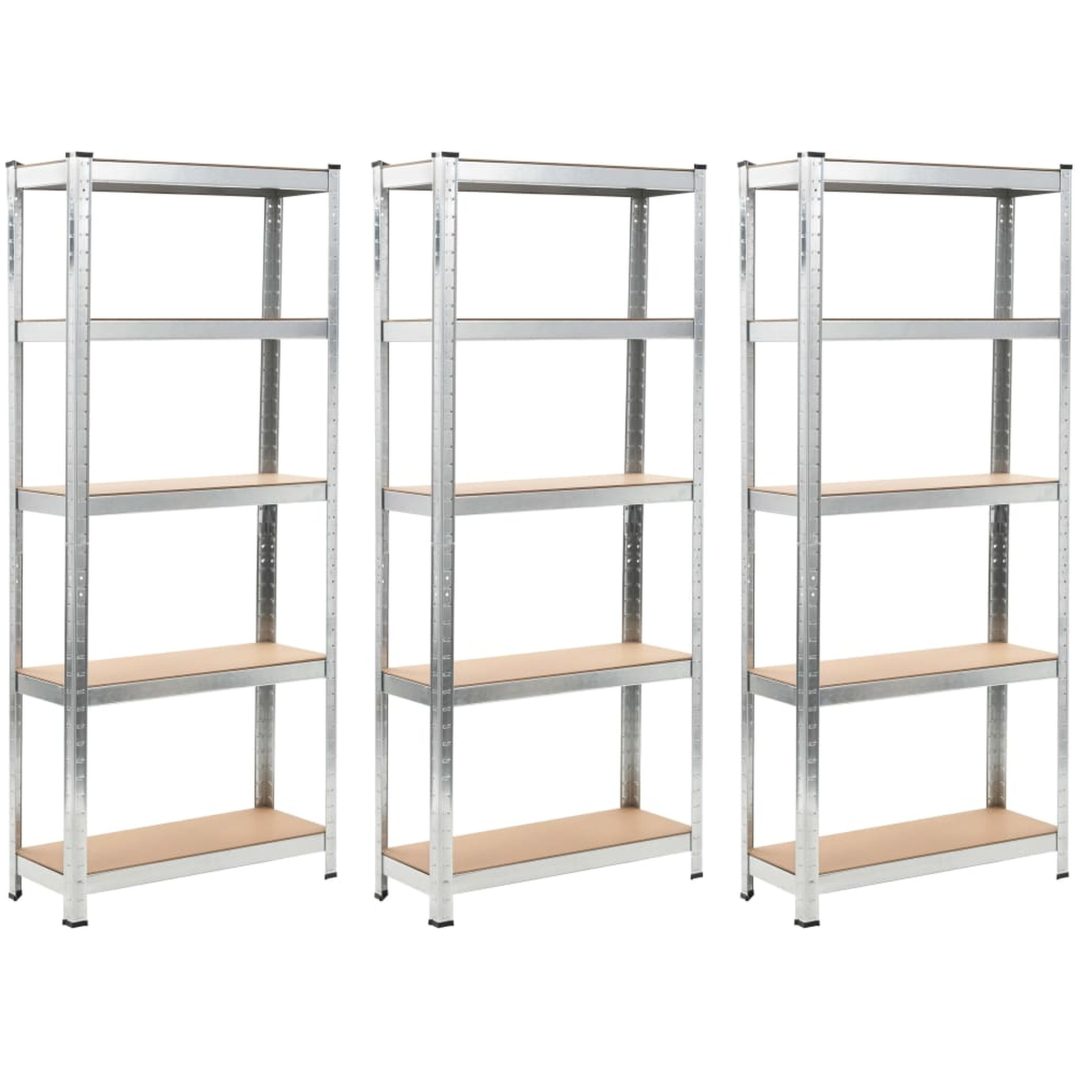 Förvaringshyllor 3 st silver stål & konstruerat trä 5 hyllplan vidaXL 75 x 30 x 172 cm