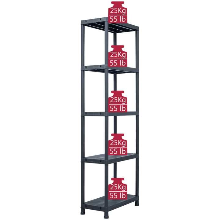 Förvaringshyllor 5 st svart 125 kg plast vidaXL 60 x 30 x 180 cm – bild 8