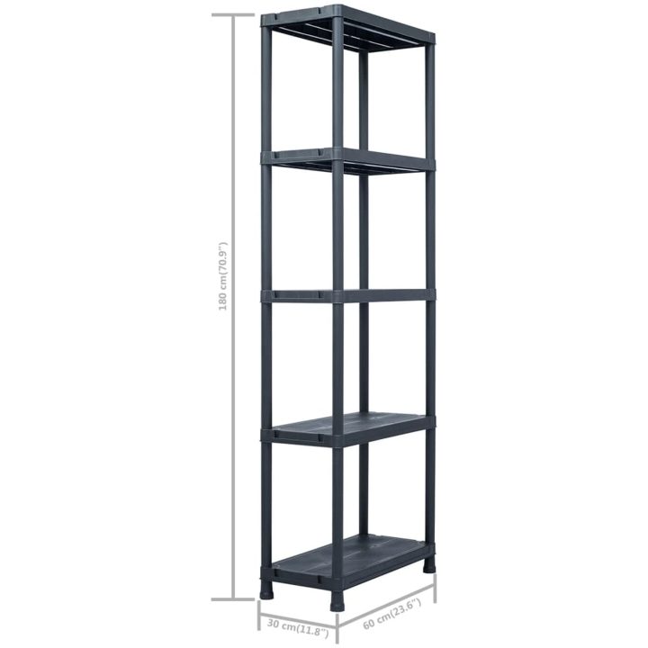 Förvaringshyllor 5 st svart 125 kg plast vidaXL 60 x 30 x 180 cm – bild 9