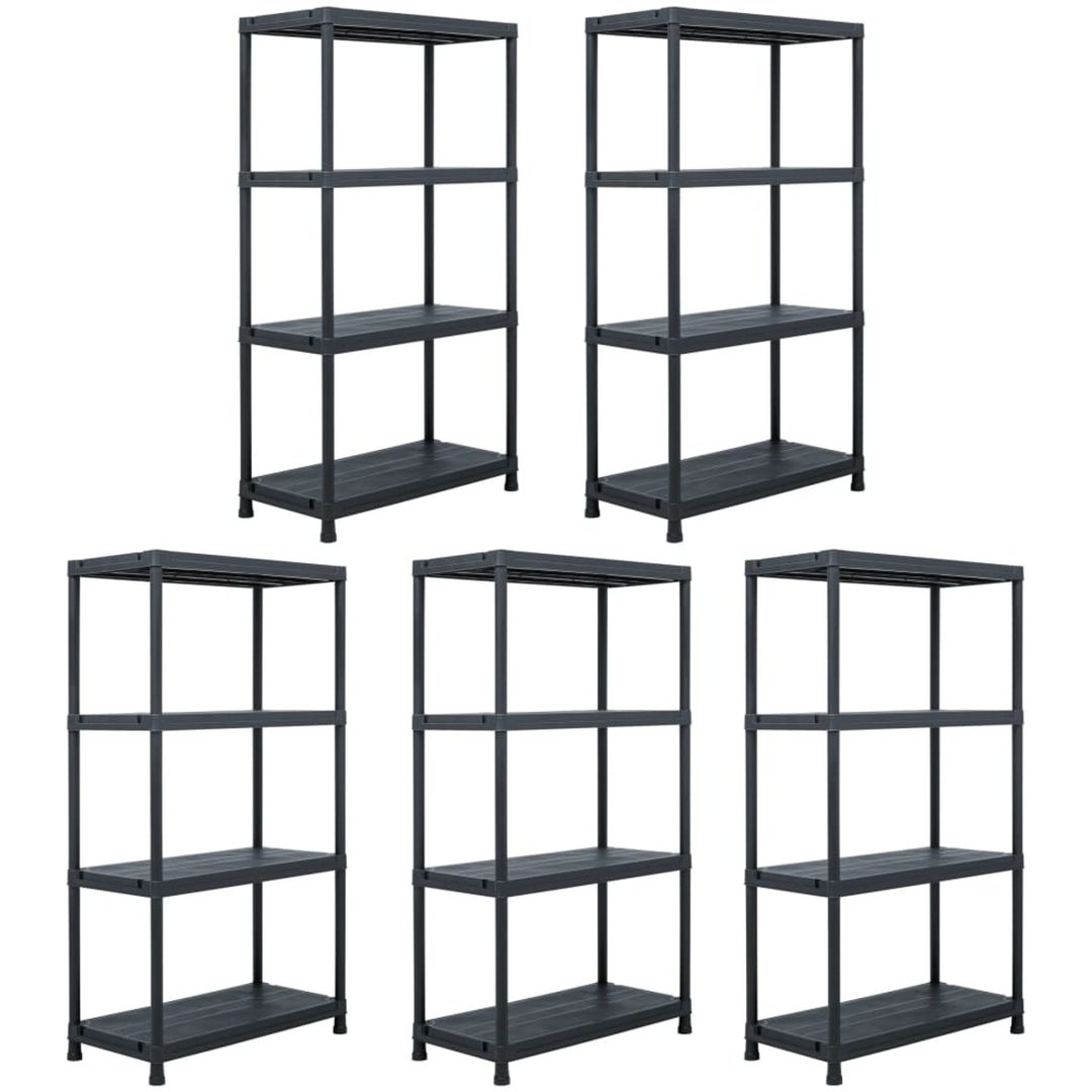 Förvaringshyllor 5 st svart plast vidaXL 60 x 30 x 138 cm
