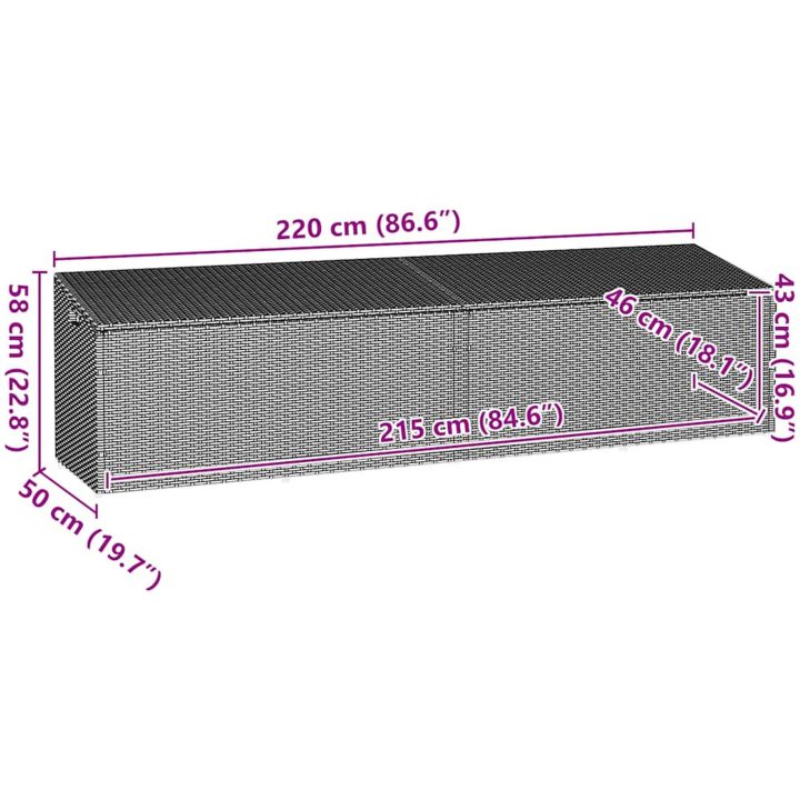 Förvaringslåda för trädgård grå konstrotting vidaXL 220 x 50 x 58 cm – bild 11