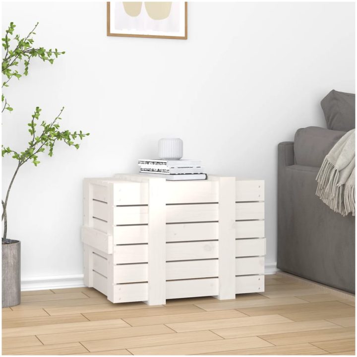 Förvaringslåda vit massiv furu vidaXL 58 x 40.5 x 42 cm – bild 3