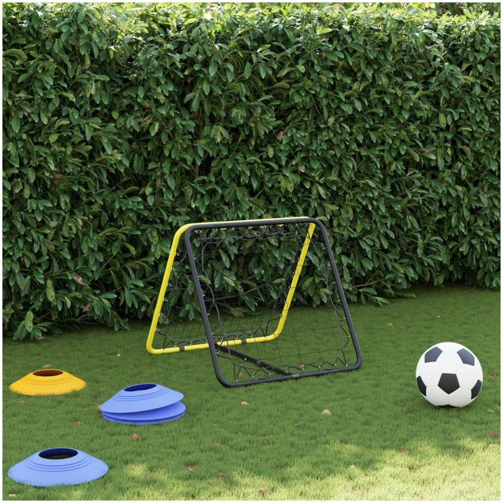 Fotbollsnät med rebounder dubbel justerbart gul och svart stål vidaXL – bild 3