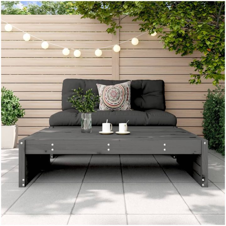 Fotpall för trädgården grå 120x80 cm massiv furu vidaXL – bild 3
