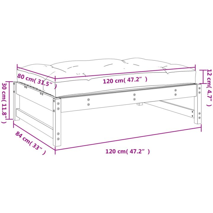 Fotpall för trädgården vit 120x80 cm massiv furu vidaXL – bild 9